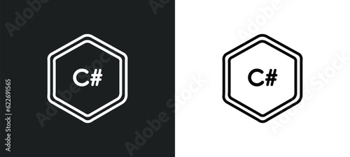 c sharp outline icon in white and black colors. c sharp flat vector icon from programming collection for web, mobile apps and ui.