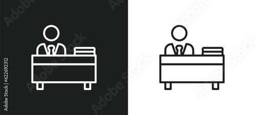 office worker outline icon in white and black colors. office worker flat vector icon from professions collection for web, mobile apps and ui.