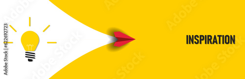 red paper airplane flying from burning light bulb to inspiration.new business,success idea concepts