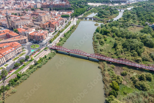 Aerial view of Reina Sofia bridge in Talavera de la Reina, a small town along the Tagus river in Toledo district, Spain. photo