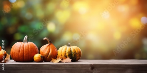 pumpkins on a wooden table, Thanksgiving illustration