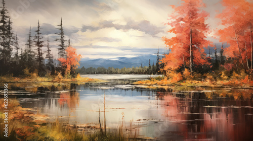 Landscape illustration of fall colours in Wyoming.
