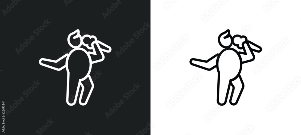 singer outline icon in white and black colors. singer flat vector icon from people skills collection for web, mobile apps and ui.