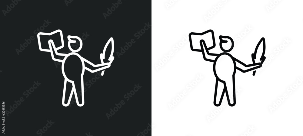 Obraz premium poet outline icon in white and black colors. poet flat vector icon from people skills collection for web, mobile apps and ui.