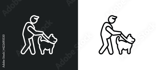 dog breeder outline icon in white and black colors. dog breeder flat vector icon from people skills collection for web, mobile apps and ui.