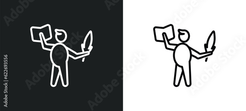 poet outline icon in white and black colors. poet flat vector icon from people skills collection for web, mobile apps and ui.