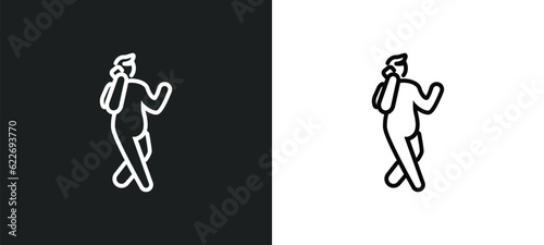 man talking with phone outline icon in white and black colors. man talking with phone flat vector icon from people collection for web, mobile apps and ui.