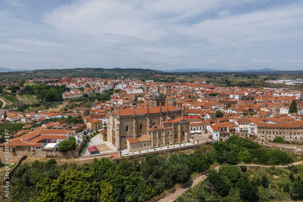Aerial view of the Cathedral of Saint Mary in Coria, a small town in Caceres, Spain. Aerial view of the Cathedral of Saint Mary in Coria, a small town in Caceres, Spain.