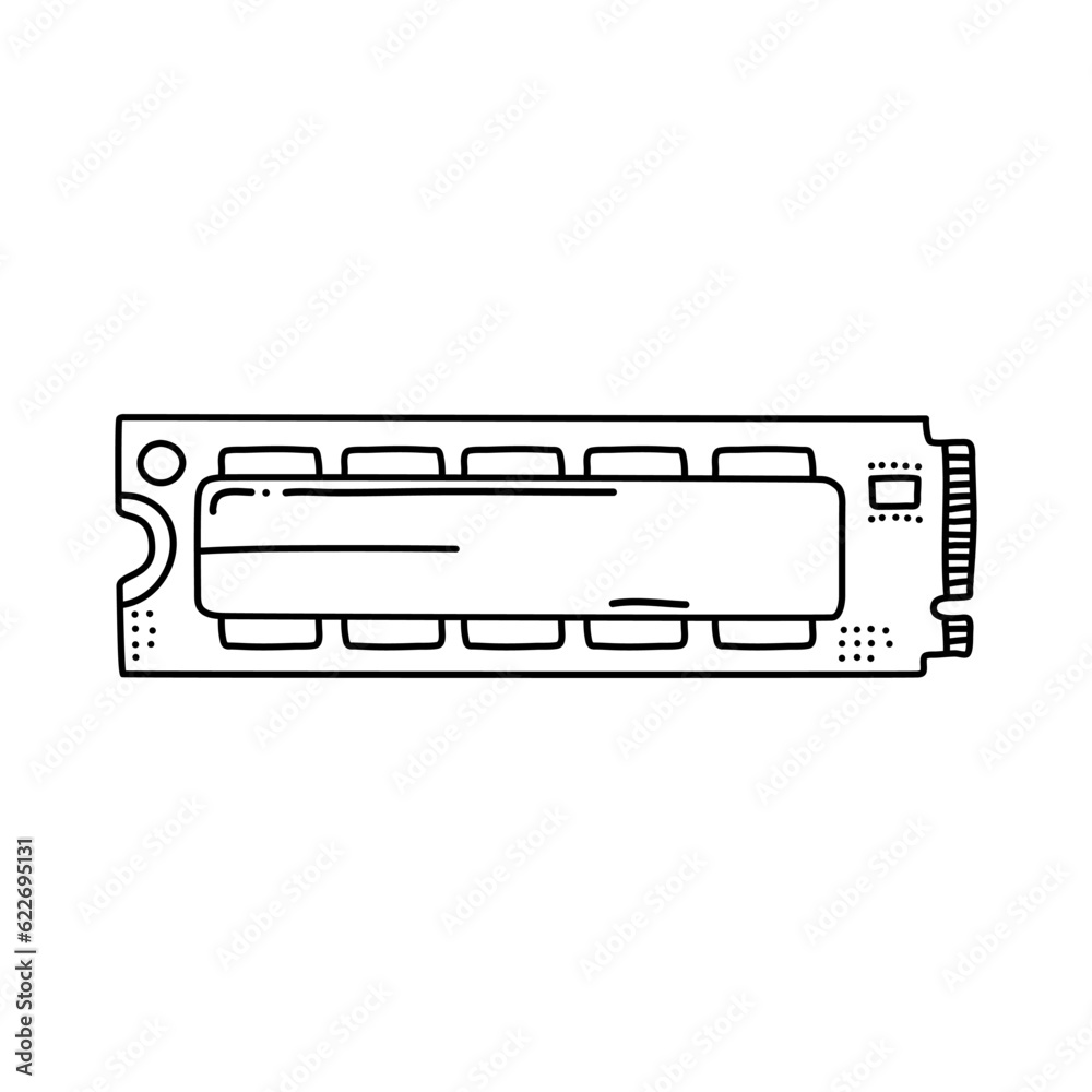 SSD Doodle illustration. simple line illustration of SSD. Personal computer component icon SSD Doodle illustration. simple line illustration of SSD. Personal computer component icon