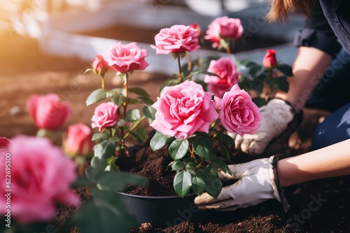 Hands of a young woman close-up. Planting beautiful.