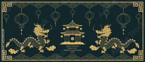 Wallpaper Mural Happy chinese new year 2024 .Zodiac sign. Golden dragon on red background. New year background Torontodigital.ca