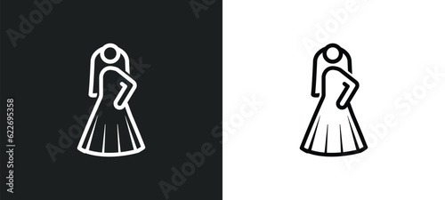 bride dress outline icon in white and black colors. bride dress flat vector icon from people collection for web, mobile apps and ui.