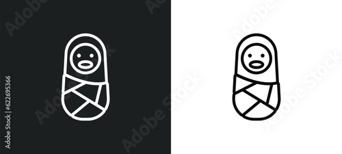 baby wrapped on swaddling clothes outline icon in white and black colors. baby wrapped on swaddling clothes flat vector icon from people collection for web, mobile apps and ui.