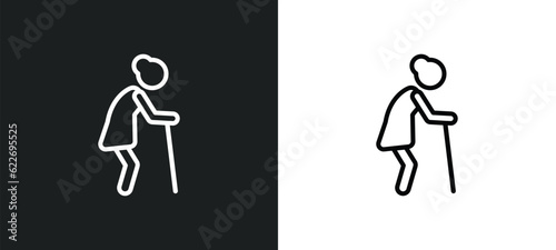 old lady walking outline icon in white and black colors. old lady walking flat vector icon from people collection for web, mobile apps and ui.