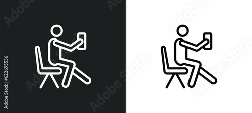 sitting man drinking a soda outline icon in white and black colors. sitting man drinking a soda flat vector icon from people collection for web, mobile apps and ui.
