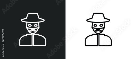 zorro outline icon in white and black colors. zorro flat vector icon from people collection for web, mobile apps and ui.