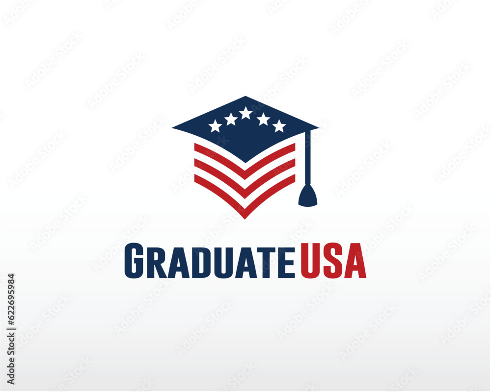 Patriotic Graduation: College hat American-colored logo symbolizing achievement, pride, and opportunity.