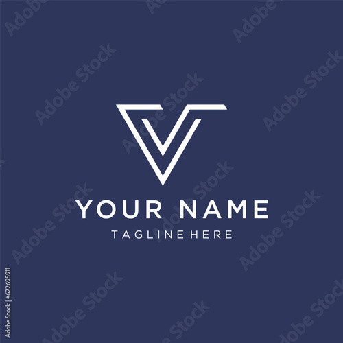 Initial V Minimal letter logo template design with modern and luxury geometric shape.Logo for business, brand, company,business card or identity and fashion.