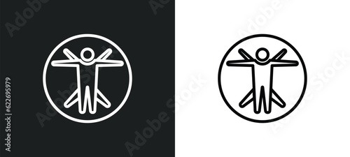 vitruvian man outline icon in white and black colors. vitruvian man flat vector icon from people collection for web, mobile apps and ui.