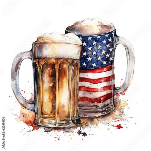 Beer Festival Brews Across America Watercolor Clipart Sublimation A Celebration of Craft Brews mug bottles america flag