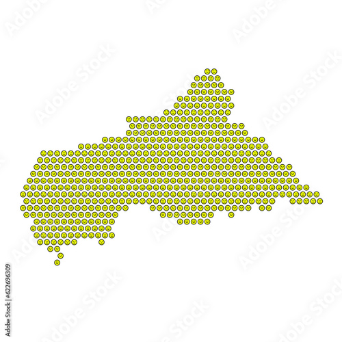 Map of the country of Central African Republic with a sad smiley emoticon icon texture on a white background