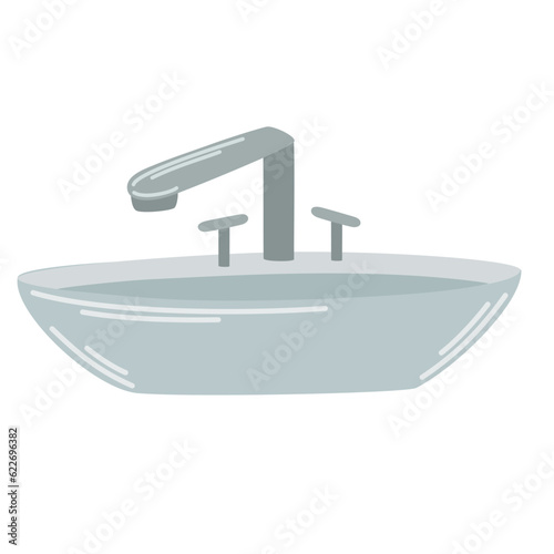 Sink. Domestic Equipment with Faucet for Hygiene. Restroom Interior Furniture. Flat vector illustration isolated on white background