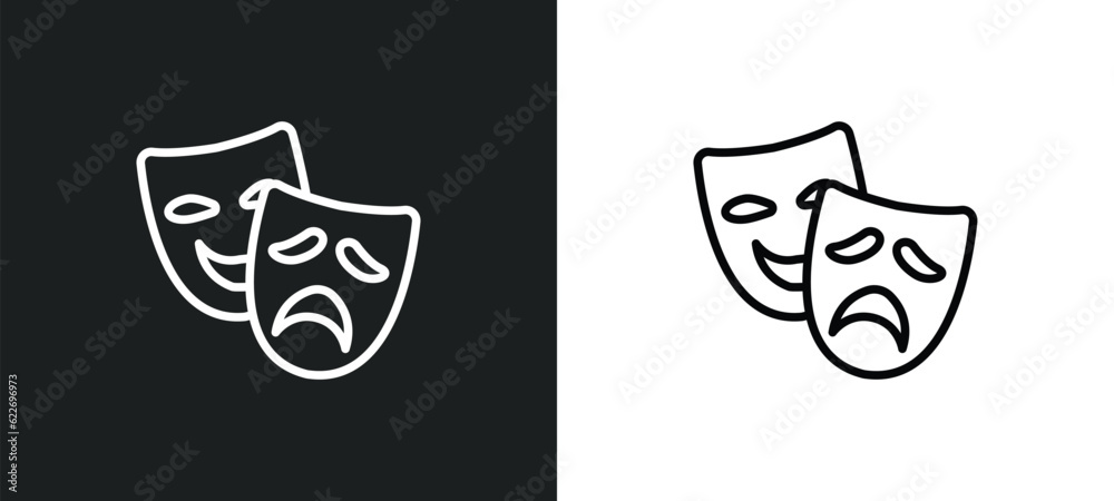 theatre masks outline icon in white and black colors. theatre masks flat vector icon from party collection for web, mobile apps and ui.