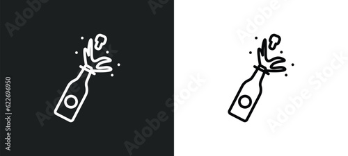 opening champagne bottle outline icon in white and black colors. opening champagne bottle flat vector icon from party collection for web, mobile apps and ui.