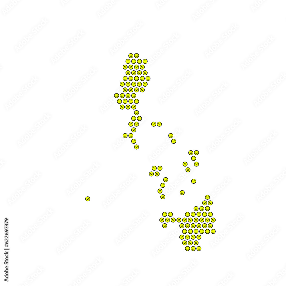 Map of the country of Philippines with a sad smiley emoticon icon texture on a white background