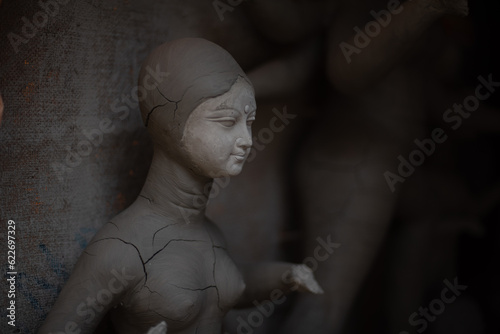 Making of clay idol of Hindu goddess Durga