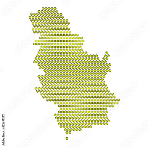 Map of the country of Republic of Serbia with a sad smiley emoticon icon texture on a white background