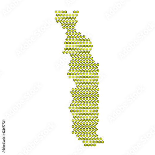 Map of the country of Togo with a sad smiley emoticon icon texture on a white background