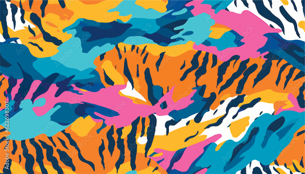 Naklejka premium Hand drawn abstract colorful pattern with tigers skin. Creative collage contemporary seamless pattern. Fashionable trendy template for design.