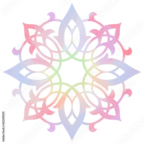 Oriental arabic colorful pattern. Arabian transparent ornament. Watercolor neon background for design