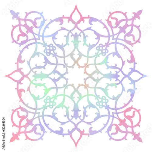 Oriental arabic colorful pattern. Arabian transparent ornament. Watercolor neon background for design