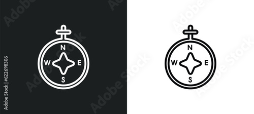 azimuth compass outline icon in white and black colors. azimuth compass flat vector icon from nautical collection for web, mobile apps and ui.