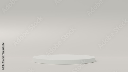 Empty podium or pedestal display on soft background with cylinder stand concept. Blank product shelf standing backdrop. 3D rendering.