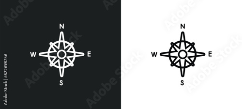 compass outline icon in white and black colors. compass flat vector icon from nautical collection for web, mobile apps and ui.