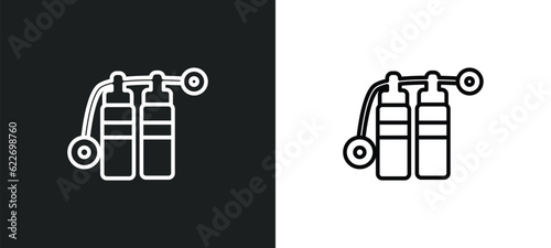 aqualung outline icon in white and black colors. aqualung flat vector icon from nautical collection for web, mobile apps and ui.