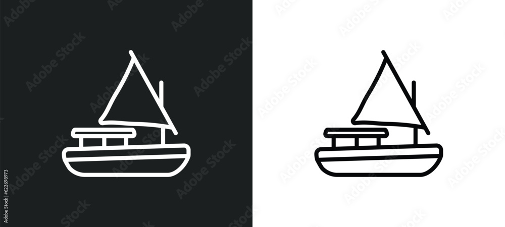 felucca outline icon in white and black colors. felucca flat vector icon from nautical collection for web, mobile apps and ui.