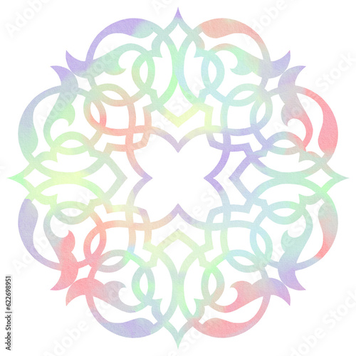Oriental arabic colorful pattern. Arabian transparent ornament. Watercolor neon background for design