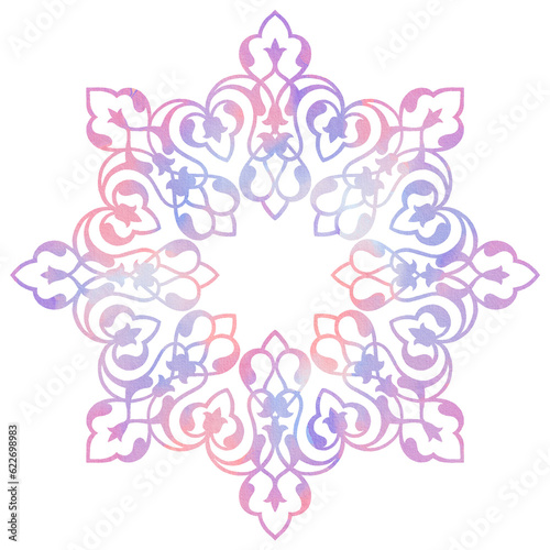 Oriental arabic colorful pattern. Arabian transparent ornament. Watercolor neon background for design