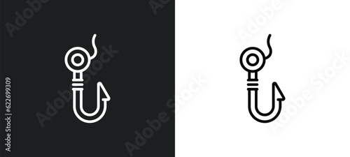 hook outline icon in white and black colors. hook flat vector icon from nautical collection for web, mobile apps and ui.