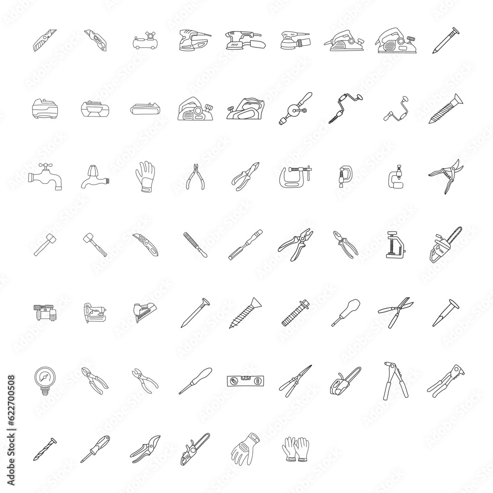 carpenter tools collection doodle design isolated on white background carpenter tools collection doodle design isolated on white background