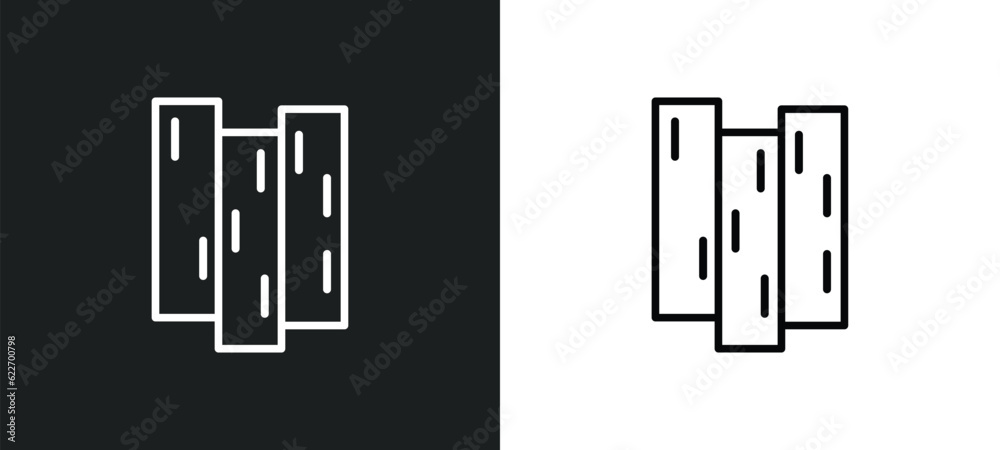 Obraz premium wood board outline icon in white and black colors. wood board flat vector icon from nature collection for web, mobile apps and ui.