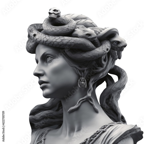 Antique classic greek sculpture head isolated on white background. Generative AI