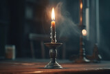 burning candle in dark room created with generative AI