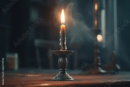 burning candle in dark room created with generative AI © Rajko