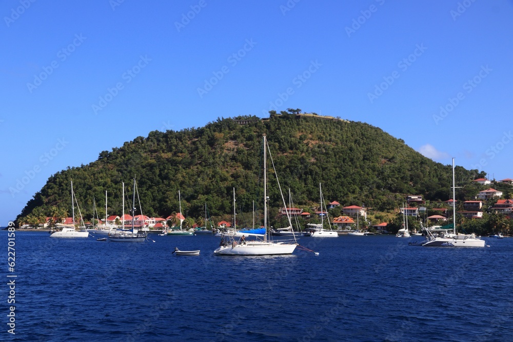 Guadeloupe - Les Saintes islands. Terre de Haut harbor mooring buoys.