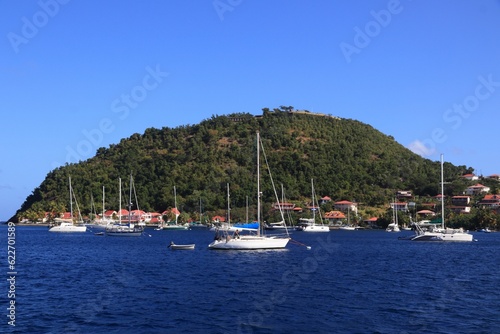 Guadeloupe - Les Saintes islands. Terre de Haut harbor mooring buoys.
